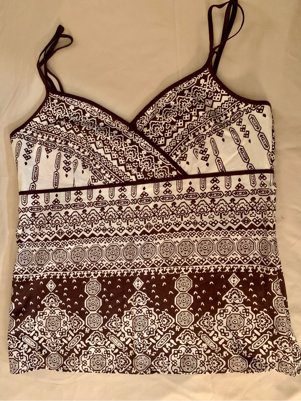 Ann Taylor Brown and White Printed Wrap-Front Camisole